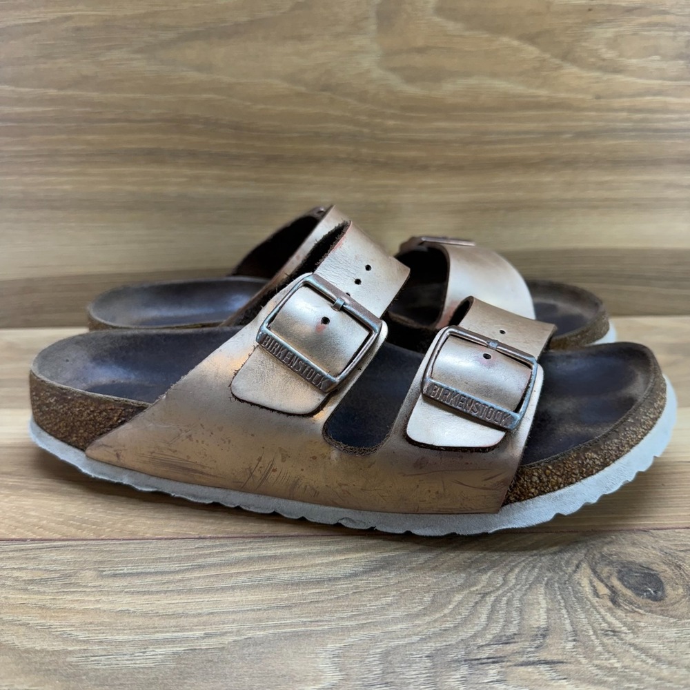 Birkenstock Arizona Soft Footbed Sandals Womens 9 N EU 40 Rose Gold Leather